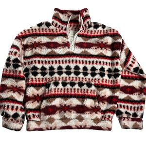 Aerie Sherpa Quarter Zip Aztec Fleece Pullover Cozy Cabin Boho M